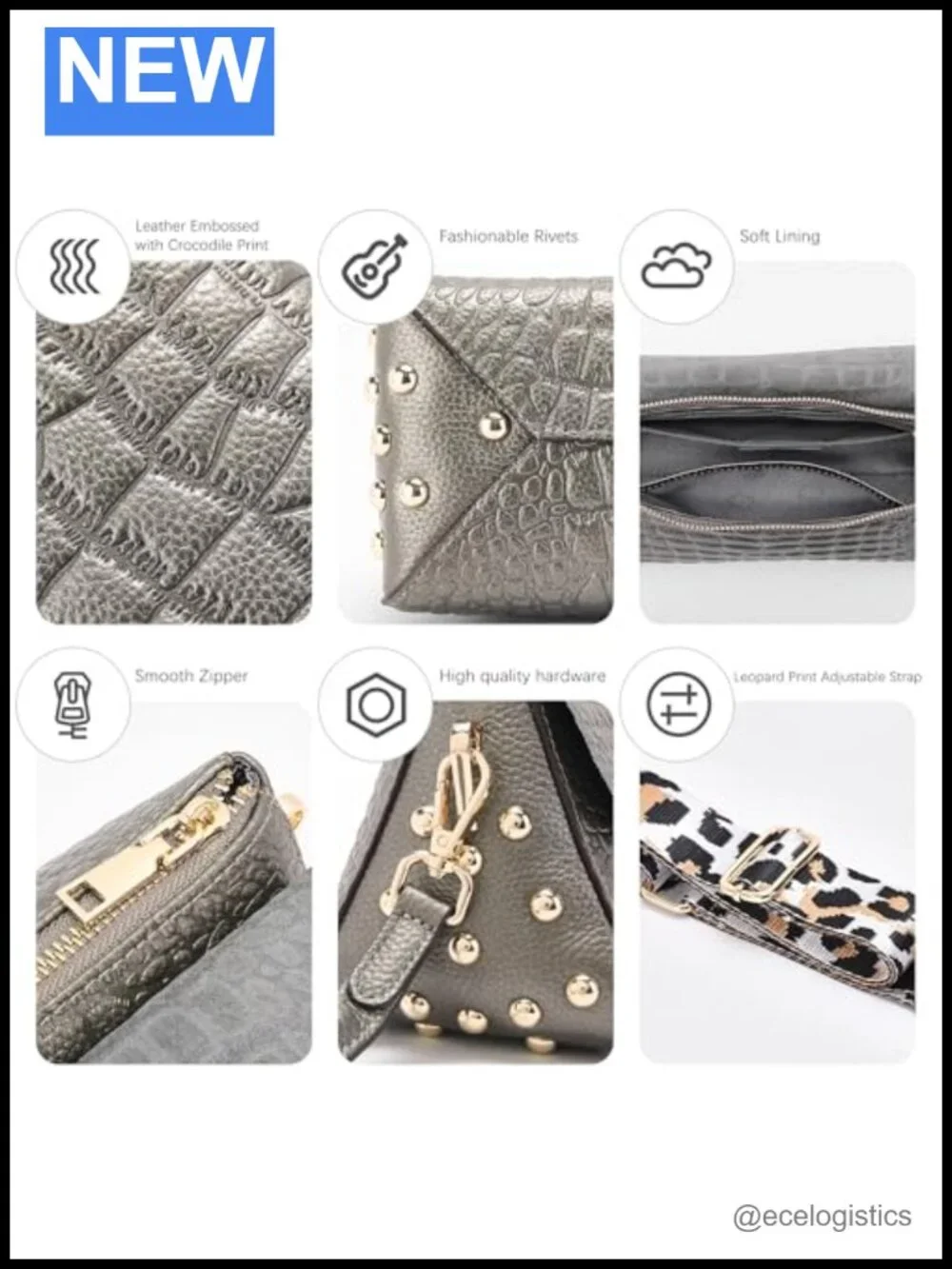 Genuine Leather Shoulder Bag Women Handmade Crocodile Pattern Purse
